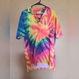 Moisture Wicking Colorful Tie-Dye Polyester Polo Shirt Unisex Size Large